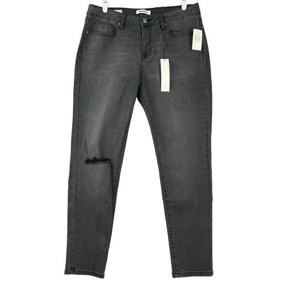 NWT VIGOSS Women's Black Distressed Denim Jeans Size 32 Marley Mid Rise Skinny - Picture 1 of 13